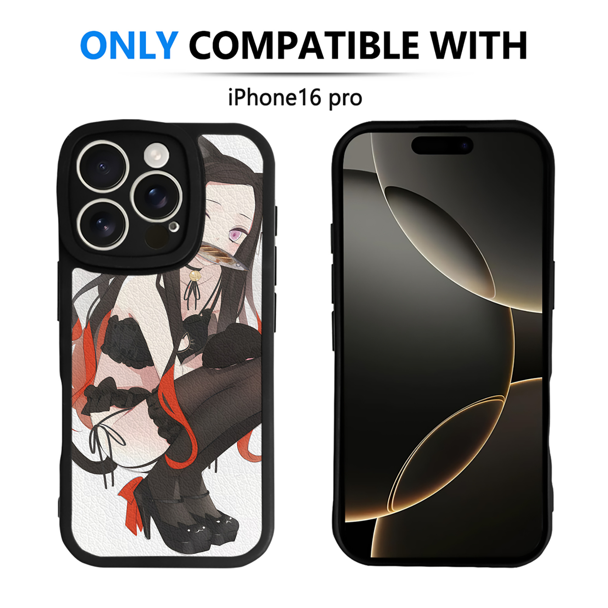 （画像用） 鬼滅の刃（きめつのやいば）竈門 禰󠄀豆子／かまど ねずこ Kamado Nezuko 【iPhone 16シリーズ対応】シリコンスマホケース（レザー調） 材質：シリコン